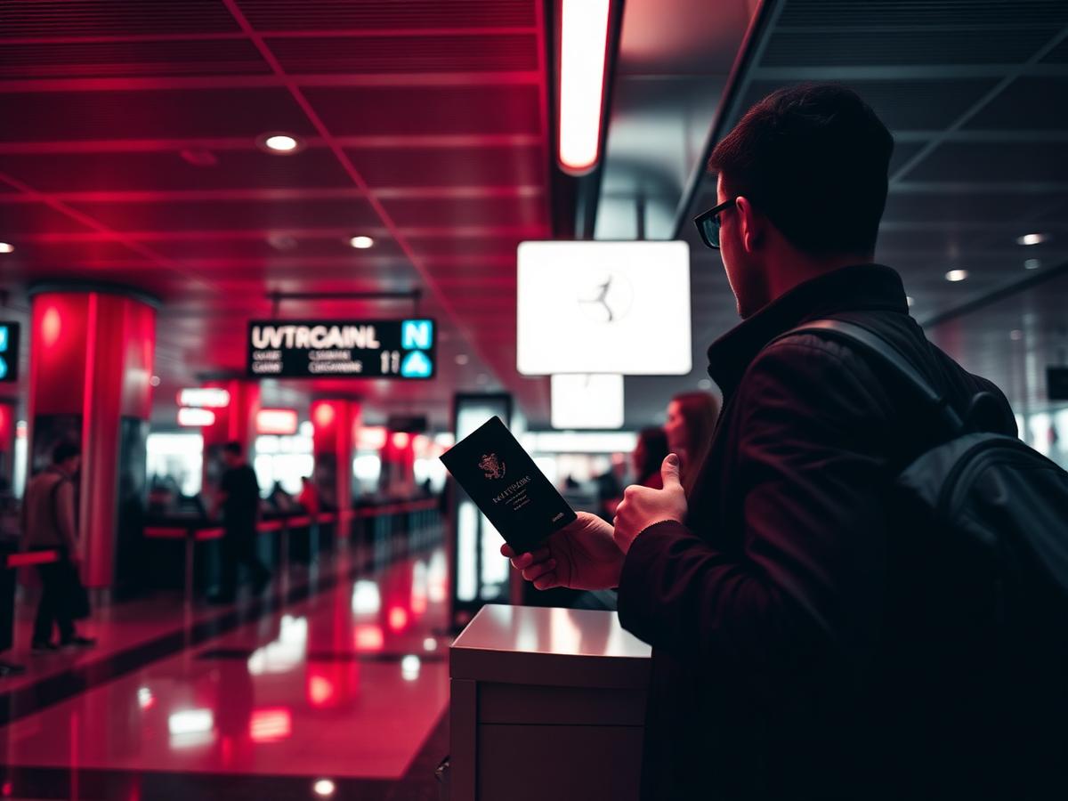 Traveller checking in at an airport terminal